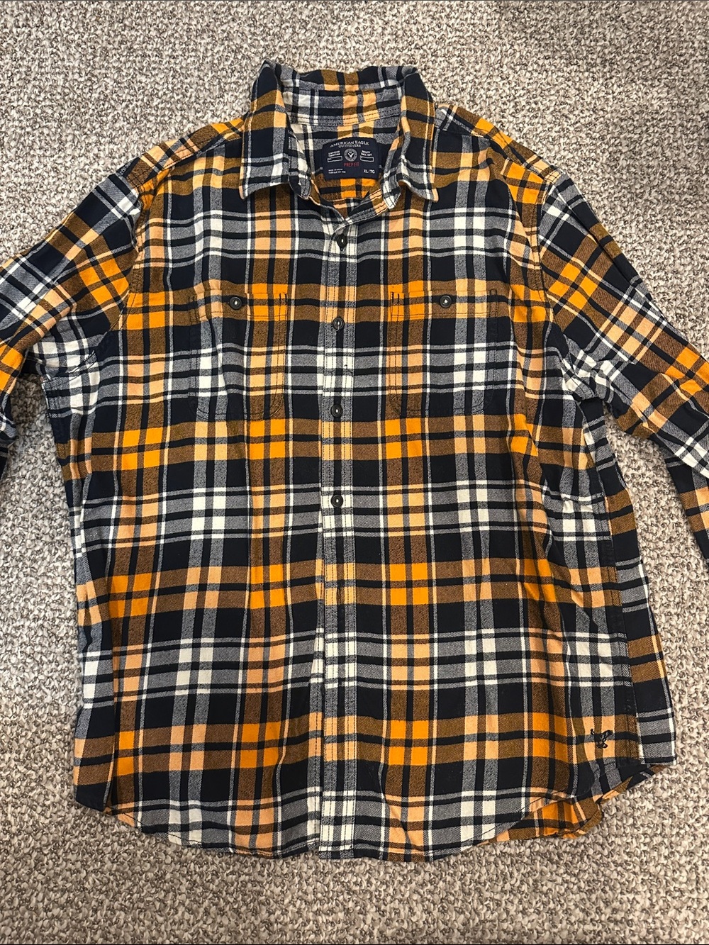 American Eagle Outfitters Yellow Black Plaid Button-Down Shirt